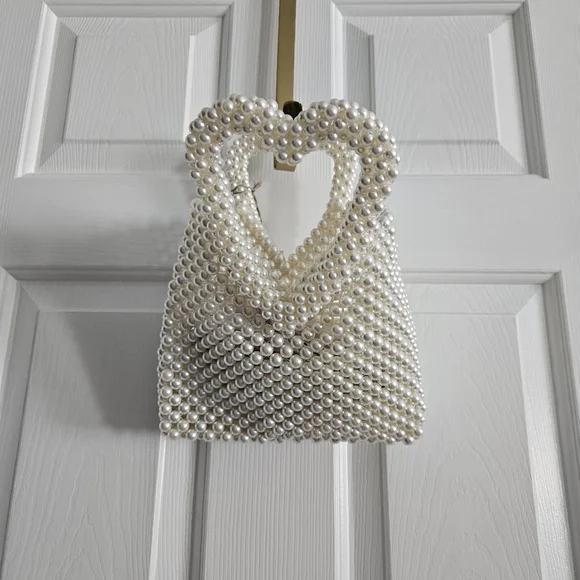 NWT A New Day Simulated Pearl Heart Beaded Mini Tote Bag - Picture 4 of 9